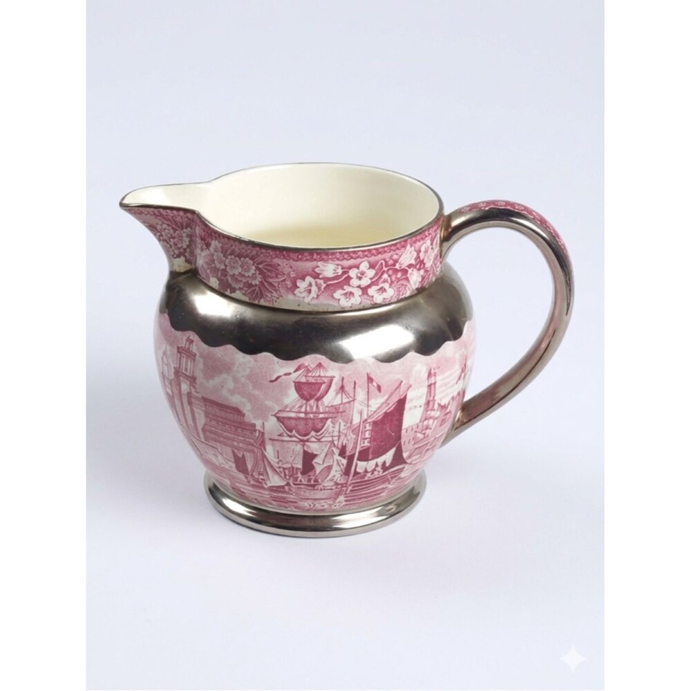 Vintage Wedgwood Ferrara Plum Silver Lustre 16oz Pitcher Creamer AL 8870